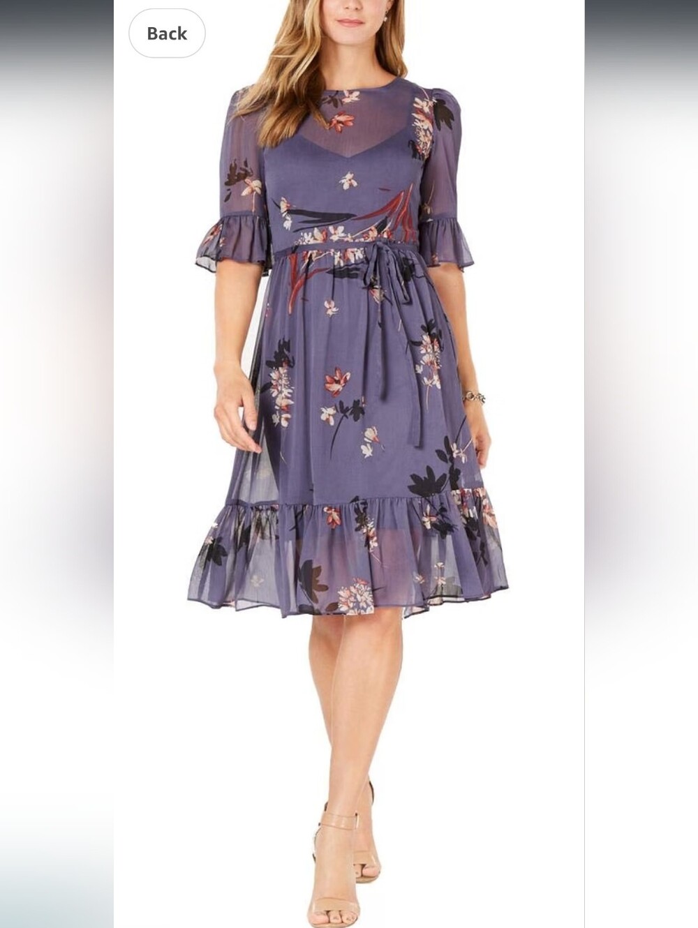 Avec Les Filles Blue Floral Tiered Chiffon Midi Dress Size 10